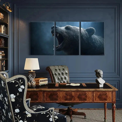 3pcs Wild Bear Roar Nature Wildlife Art Forest Metal Print Ready to Hang Art