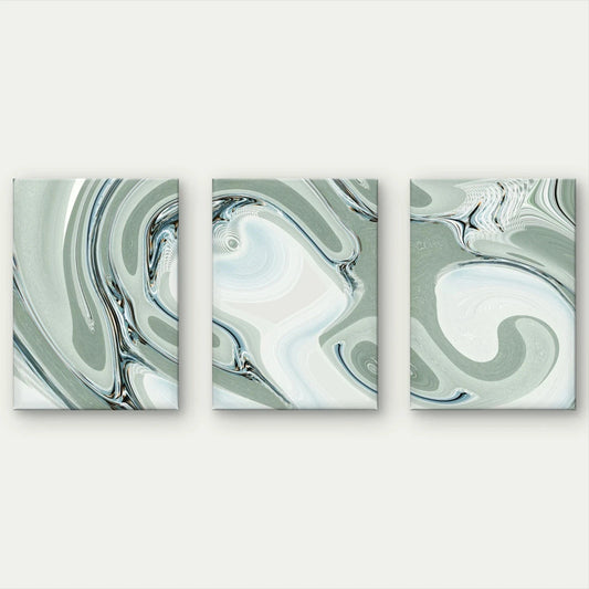 3pcs Modern Abstract Sage Green and White Fluid Wall Art Set Canvas Framed 40x60cm - High Quality Print 100% Australian Made Wall Canvas Ready to Hang