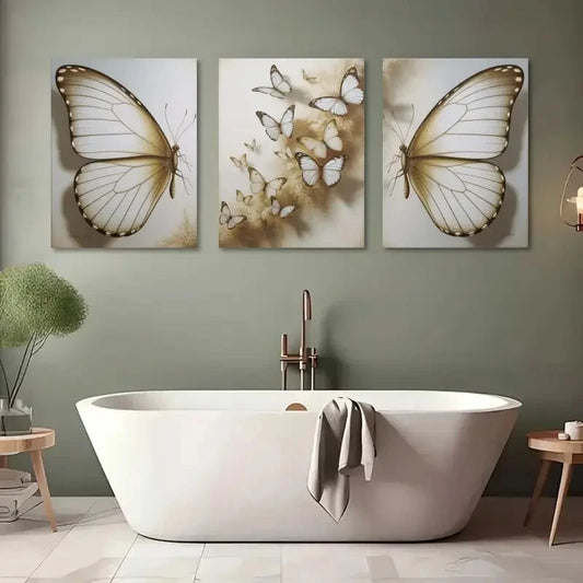 3pcs White Butterflies Animal Painting Metal Print Ready to Hang Art