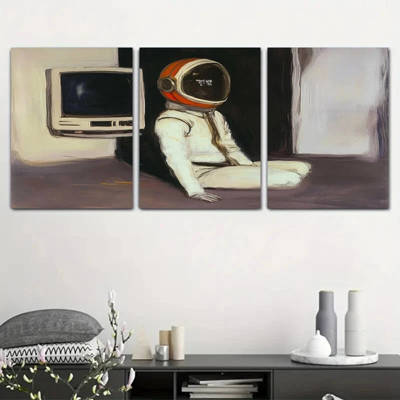 3pcs Astronaut TV Modern Living Room Metal Print Ready to Hang Art