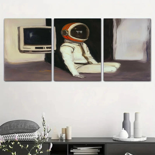 3pcs Astronaut TV Modern Living Room Metal Print Ready to Hang Art