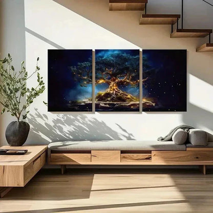 3pcs Glowing Lights Starry Night & Mystical Tree Wall Art Canvas Unframed - High Quality Print 100% Australian Made Wall Canvas