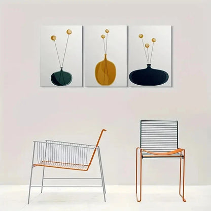 3pcs Minimalist Geometric Patterns Yellow Blue Metal Print Ready to Hang Art