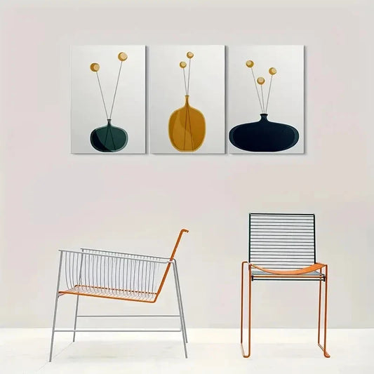 3pcs Minimalist Geometric Patterns Yellow Blue Metal Print Ready to Hang Art