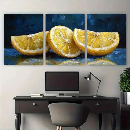 3pcs Vibrant Lemon Slices Citrus Illustration Metal Print Ready to Hang Art