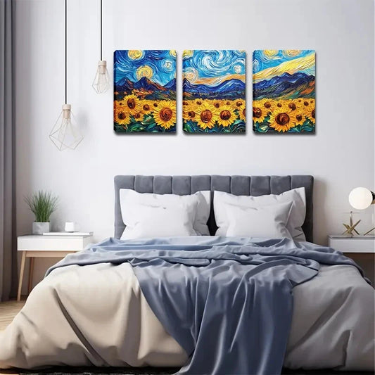 3pcs Vibrant Sunflower Minimalist Décor Perfect Wall Art Set Canvas Framed 40x60cm - High Quality Print 100% Australian Made Wall Canvas Ready to Hang