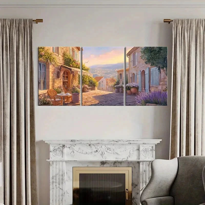 3pcs Village Flowers Bird Vintage Painting Metal Print Ready to Hang Art