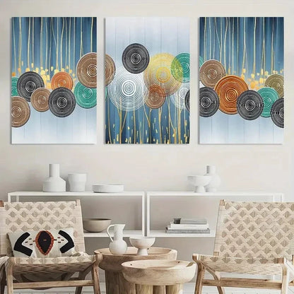 3pcs Vibrant Geometric Abstract Patterns in Blue Metal Print Ready to Hang Art