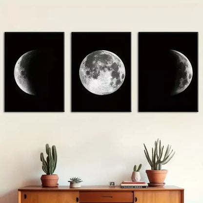 3pcs Minimalist Wind Moon Rotation Process Wall Art Canvas Unframed - High Quality Print 100% Australian Made Wall Canvas