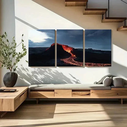 3pcs Dramatic Volcano & Lava Landscape Wall Art Set Canvas Unframed - High Quality Print 100% Australian Made Wall Canvas
