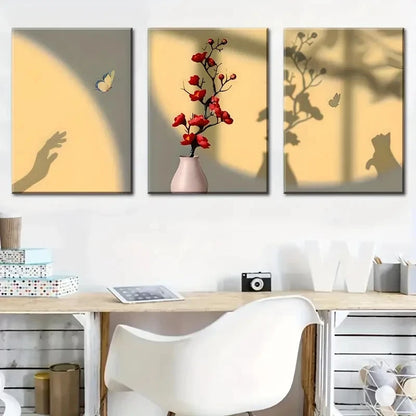 3pcs Light & Shadow Floral Wall Decor Prints Metal Print Ready to Hang Art