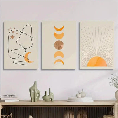 3pcs Abstract Geometric Shape Moon Sun Art Metal Print Ready to Hang Art