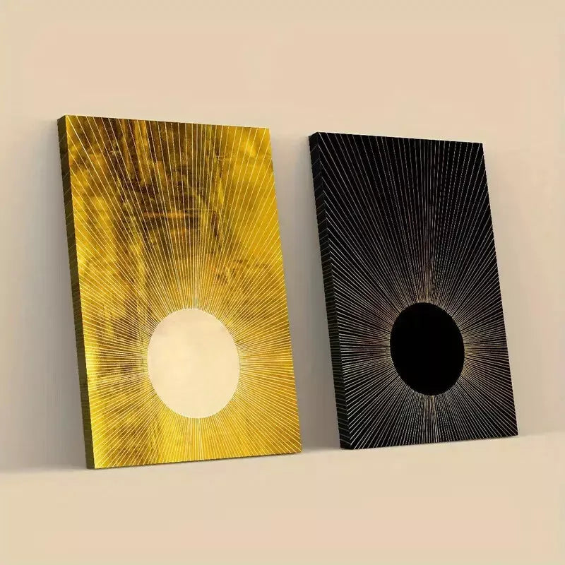 2-Piece Set, Abstract Sun & Moon Framed 50x75cm - High Quality Print 100% Australian Made Wall Canvas Ready to Hang - Bella Home Decor