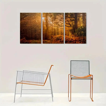 3pcs Golden Forest Sunset Triptych Metal Print Ready to Hang Art