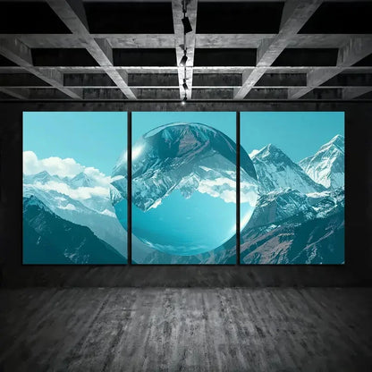 3pcs Snowy Mountain White Clouds Metal Print Ready to Hang Art