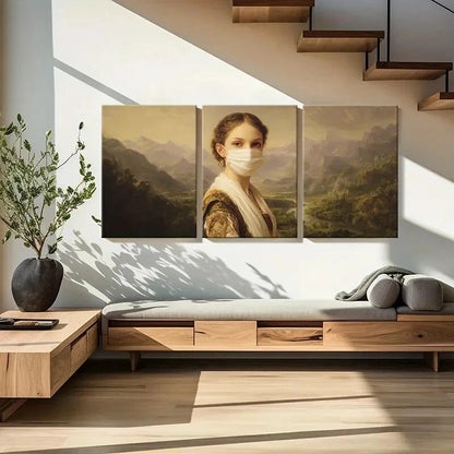 3pcs Artistic Woman Portrait Mountain Landscape Metal Print Ready to Hang Art