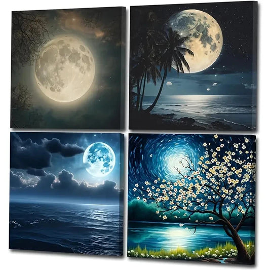 4pcs Seascape Tree Branch Picture Wall Art Canvas Framed
