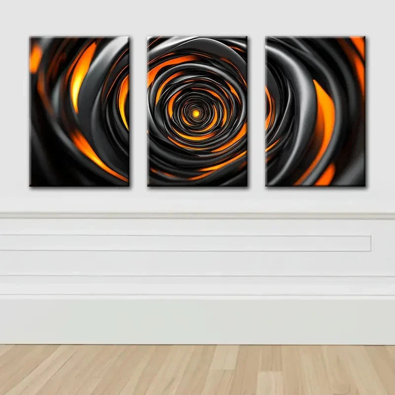 3pcs Abstract Orange And Black Spiral Wall Art Set Canvas Framed 60x90cm - High Quality Print 100% Australian Made Wall Canvas Ready to Hang