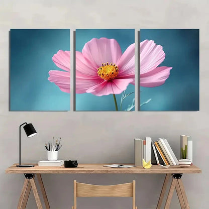 3pcs Vibrant Floral Pink Cosmo Flower Metal Print Ready to Hang Art