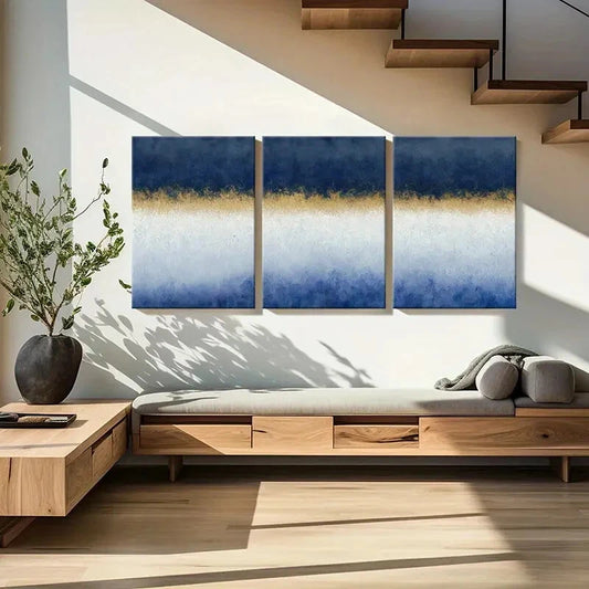 3pcs Blue White Golden Abstract Gradient Wall Art Metal Print Ready to Hang Art