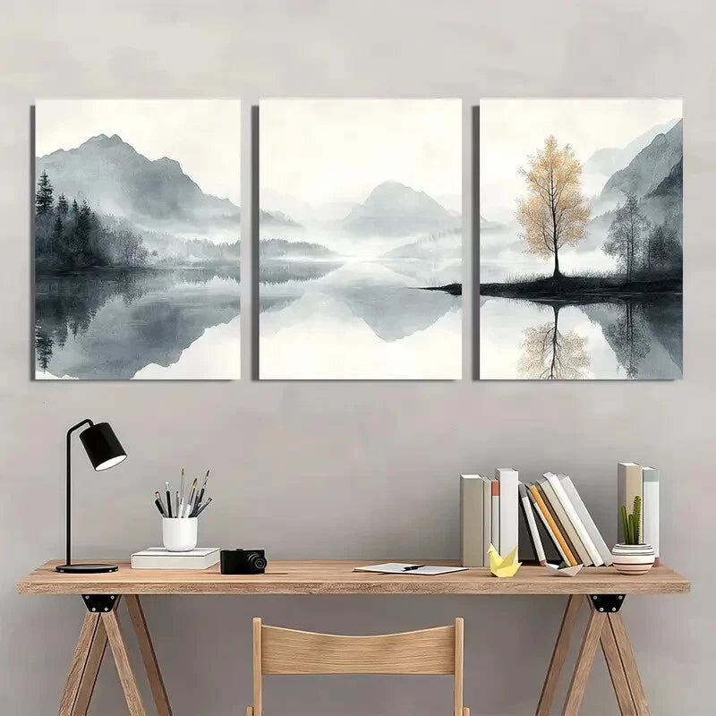 3pcs Black and White Nature Scene Posters Metal Print Ready to Hang Art