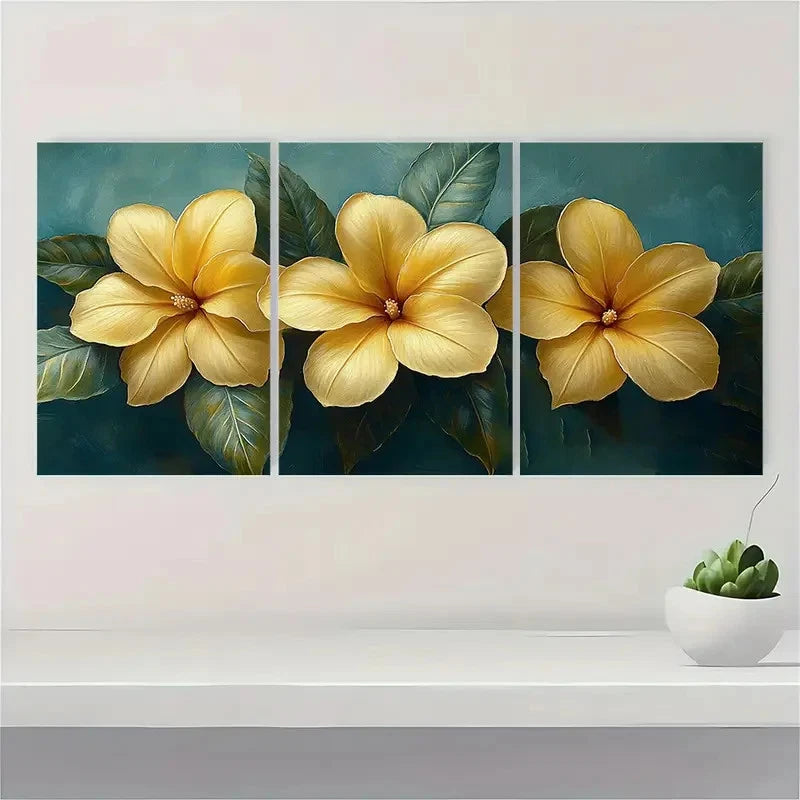 3pcs Allamanda Yellow Flower Tropical Perfect Wall Art Set Canvas Framed 40x60cm - High Quality Print 100% Australian Made Wall Canvas Ready to Hang