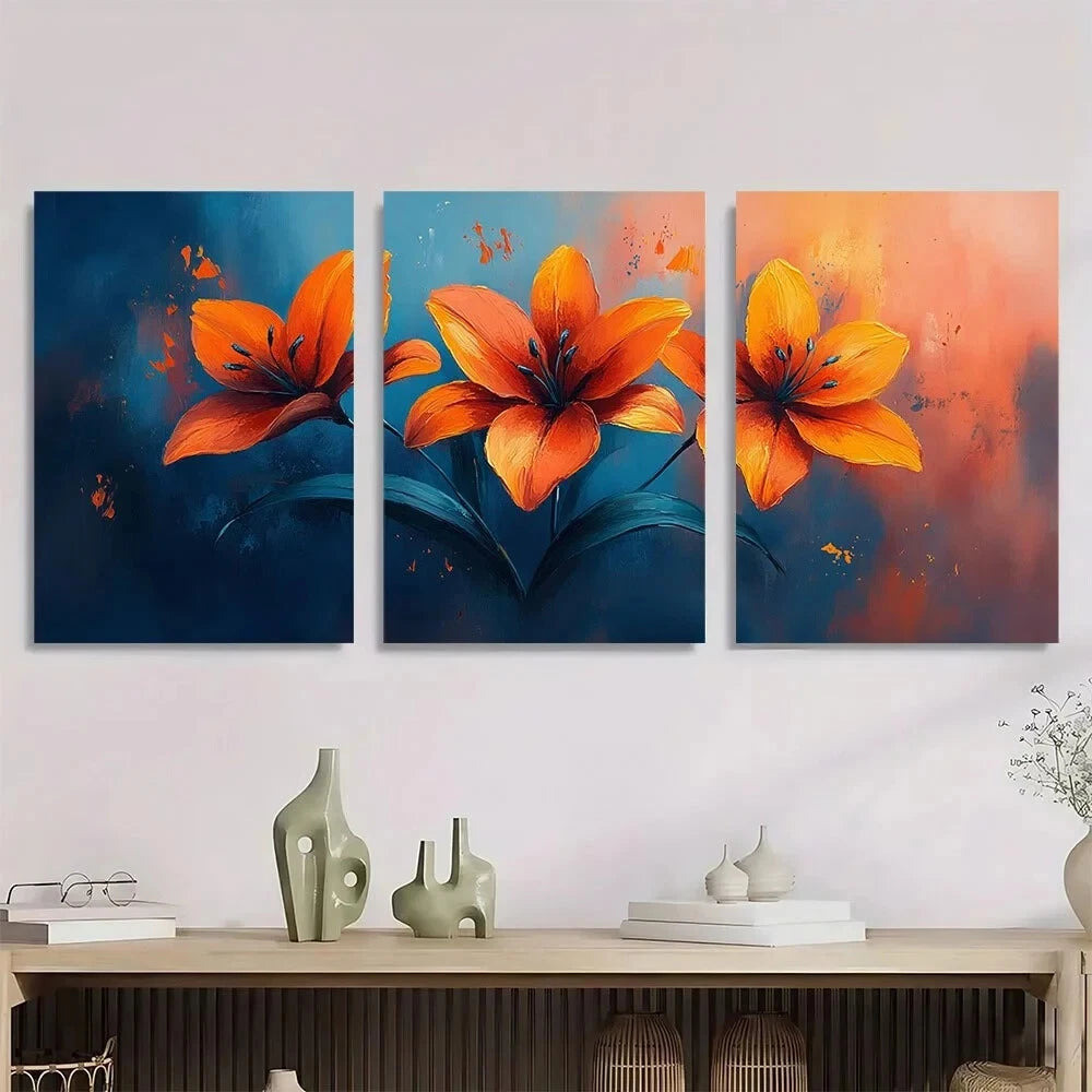 3pcs Vibrant Lily Paint Ethereal Floral Metal Print Ready to Hang Art