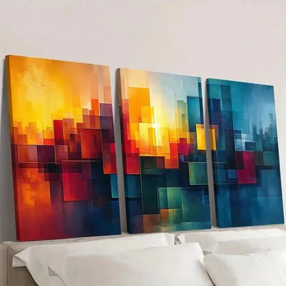 3pcs Blue Green Geometric Abstract Illu D Wall Art Set Canvas Unframed - High Quality Print 100% Australian Made Wall Canvas
