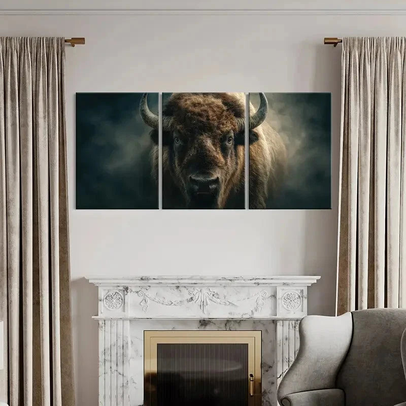3pcs Bison Art Brown Buffalo Nature Scene Metal Print Ready to Hang Art