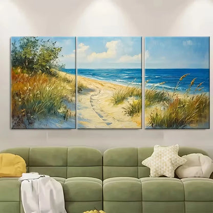 3pcs Vintage Beach Scene Painting Summer Seascape Metal Print Ready to Hang Art