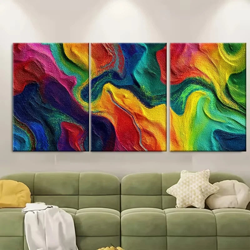 3pcs Modern Abstract Multicolor Metal Print Ready to Hang Art