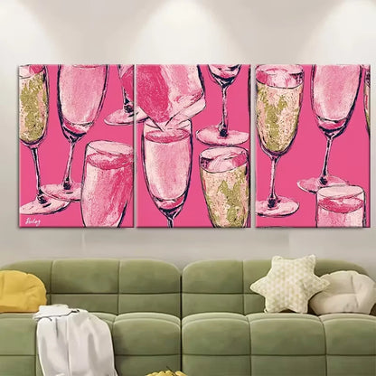 3pcs Champagne Problems Preppy Metal Print Ready to Hang Art