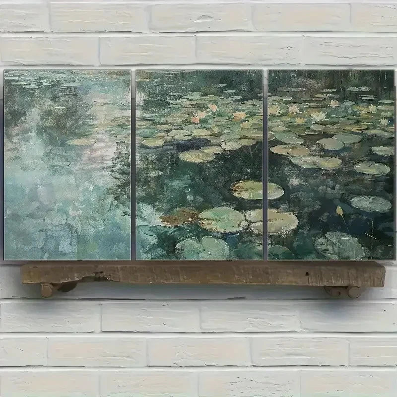 3pcs Landscape with Water Lilies in Countryside Metal Print Ready to Hang Art