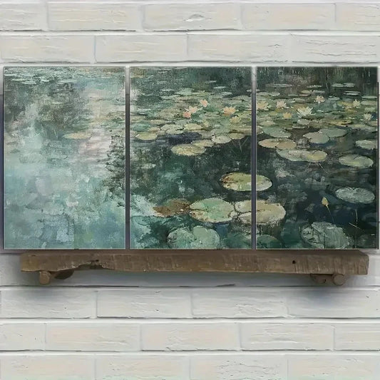 3pcs Landscape with Water Lilies in Countryside Metal Print Ready to Hang Art