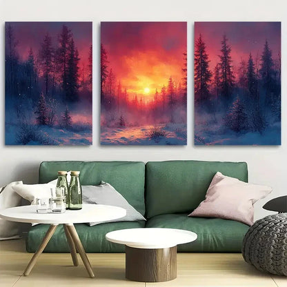 3pcs Peaceful Winter Forest Landscape Metal Print Ready to Hang Art