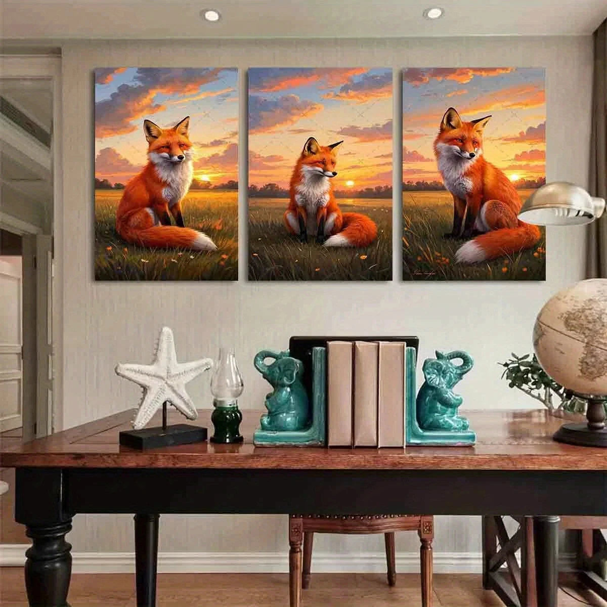 3pcs Vibrant Sunset Fox Nature Metal Print Ready to Hang Art