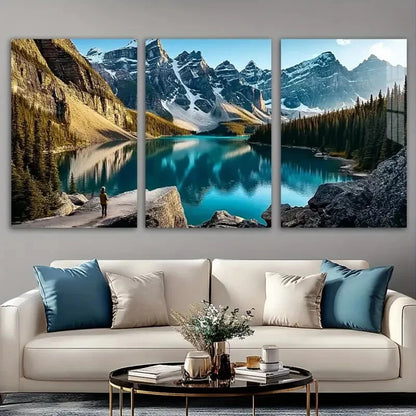 3pcs Snow Capped Peaks & Pine Trees Metal Print Ready to Hang Art