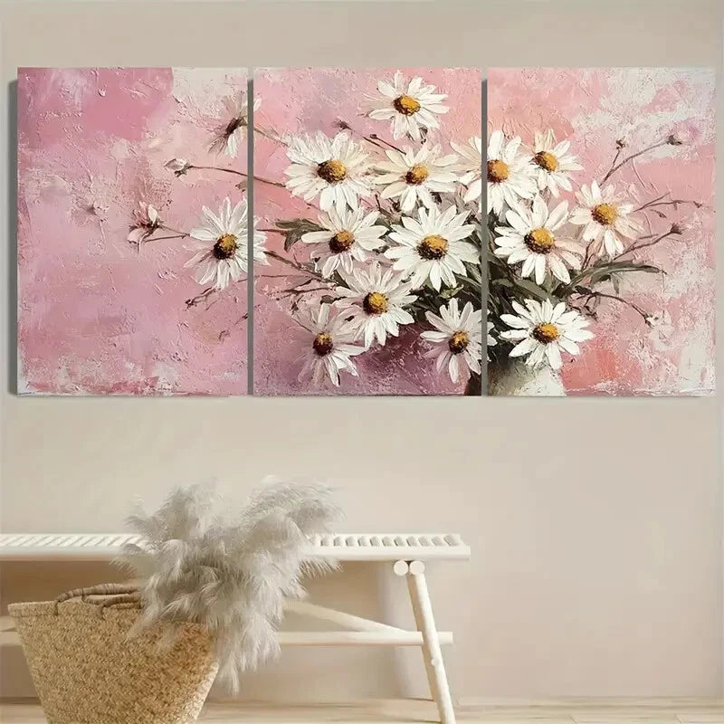 3pcs Daisy Wildflower Rustic Floral Farmhouse Metal Print Ready to Hang Art