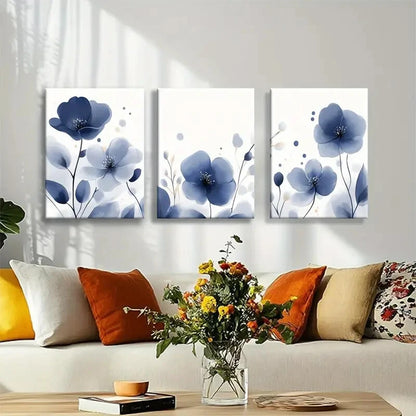 3pcs Elegant Blue Flower Botanical Metal Print Ready to Hang Art