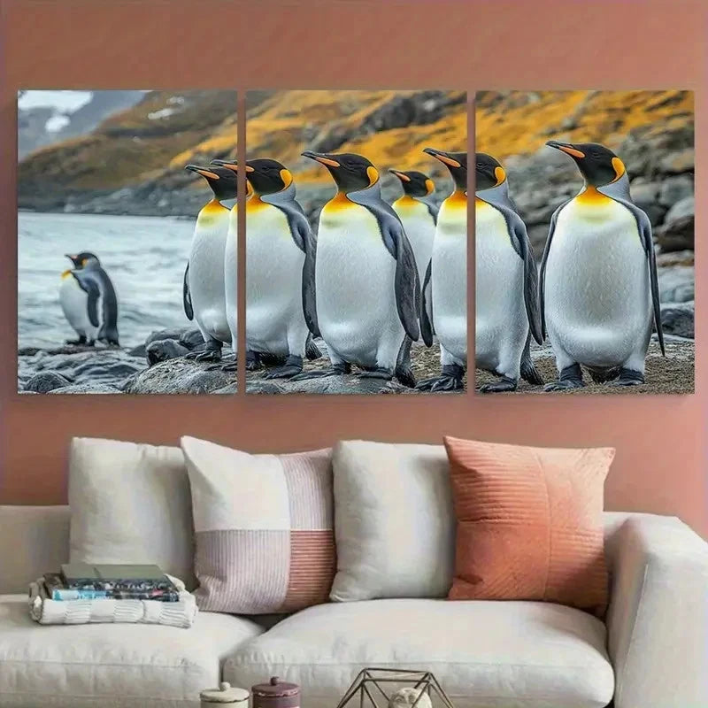 3pcs King Penguin Vivid Falkland Islands Scene Metal Print Ready to Hang Art