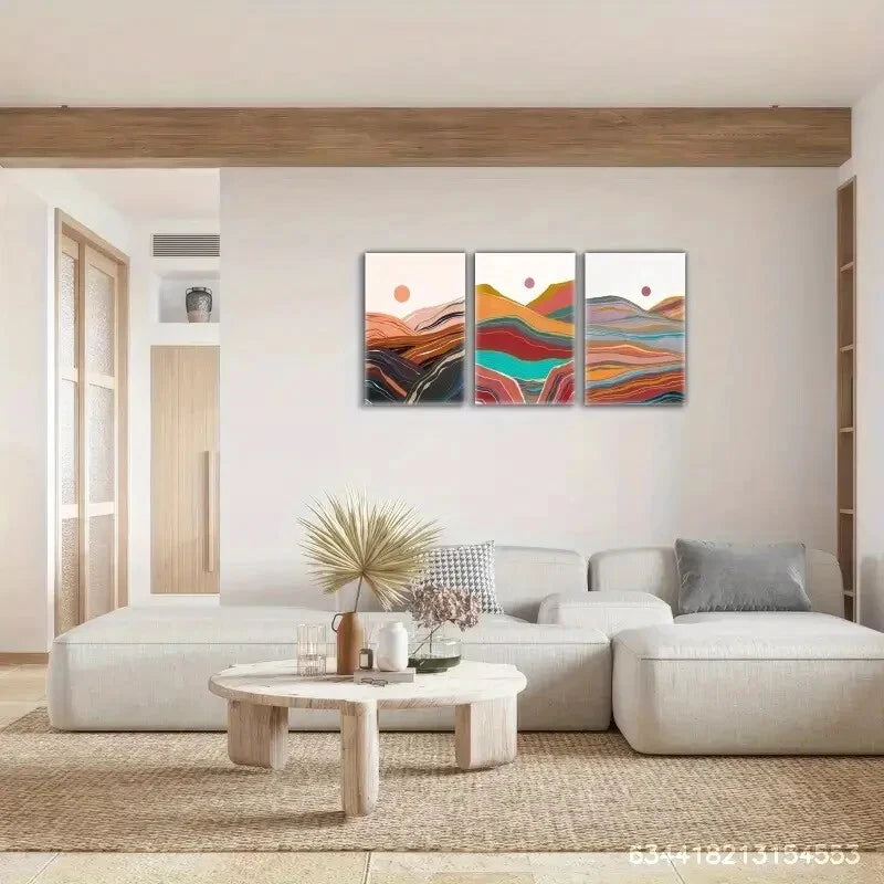 3pcs Elegant Mountains and Sun Line Art poster Metal Print Ready to Hang Art