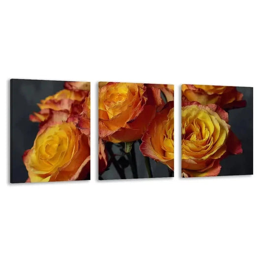 3pcs Bouquet of Roses with Orange and Yellow  Wall Art Set Canvas Framed 60x90cm - High Quality Print 100% Australian Made Wall Canvas Ready to Hang
