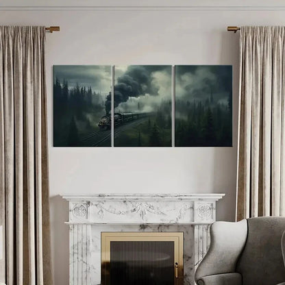 3pcs Misty Forest Steam Train Dark Sky Metal Print Ready to Hang Art