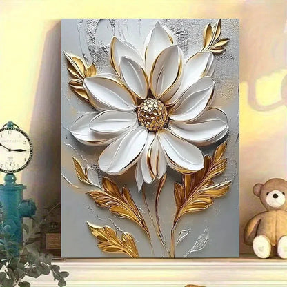Elegant White & Golden Floral Painting Butterflies 40x60cm Metal Print Ready to Hang
