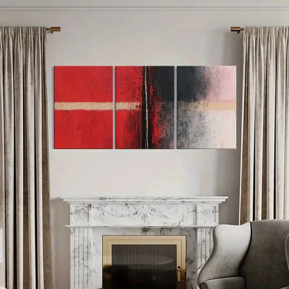 3pcs Abstract Art Red Black White Palette Metal Print Ready to Hang Art