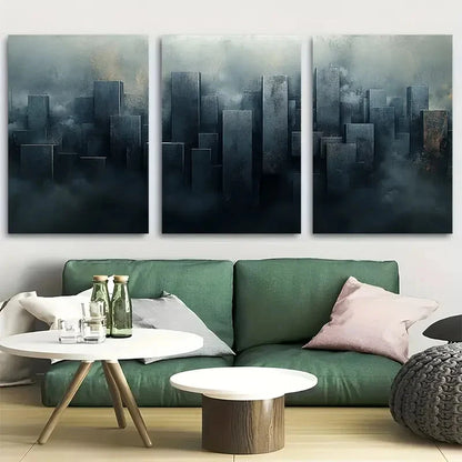 3pcs Abstract Urban Life in Grays and Shades Metal Print Ready to Hang Art