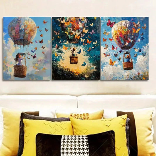 3pcs Little Boys Balloons and Butterflies Metal Print Ready to Hang Art