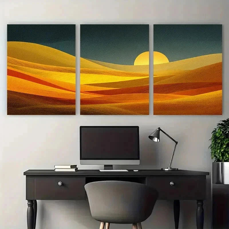 3pcs Modern Sun Abstract Desert Perfect Metal Print Ready to Hang Art