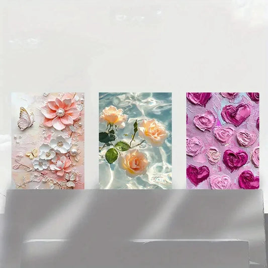 3pcs Floral Elegant Rose and Butterfly Metal Print Ready to Hang Art