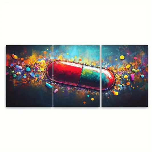 3pcs Colorful Capsule Design with Multicolored Metal Print Ready to Hang Art